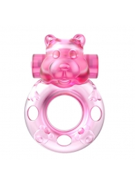 Розовое эрекционное виброкольцо на пенис Pink Bear - Baile - в Новомосковске купить с доставкой