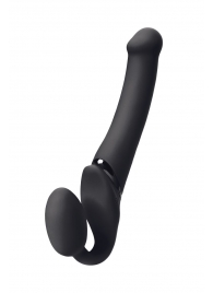 Черный безремневой вибрострапон Silicone Bendable Strap-On M - Strap-on-me - купить с доставкой в Новомосковске