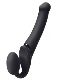 Черный безремневой вибрострапон Silicone Bendable Strap-On M - Strap-on-me - купить с доставкой в Новомосковске