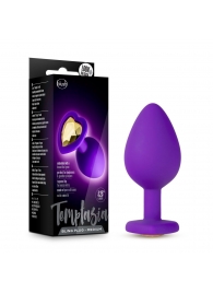Фиолетовая анальная пробка Bling Plug Medium с золотистым стразом - 8,3 см. - Blush Novelties - купить с доставкой в Новомосковске