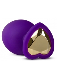 Фиолетовая анальная пробка Bling Plug Large с золотистым стразом - 9,5 см. - Blush Novelties - купить с доставкой в Новомосковске