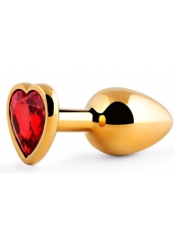 Золотистая анальная пробка с красным стразом-сердечком - 8 см. - Anal Jewelry Plug - купить с доставкой в Новомосковске