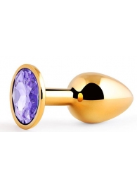 Золотистая анальная пробка с фиолетовым стразом - 7,2 см. - Anal Jewelry Plug - купить с доставкой в Новомосковске