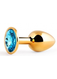 Золотистая анальная пробка с голубым стразом - 7,2 см. - Anal Jewelry Plug - купить с доставкой в Новомосковске