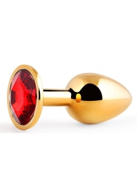 Золотистая анальная пробка с красным стразом - 7,2 см. - Anal Jewelry Plug - купить с доставкой в Новомосковске