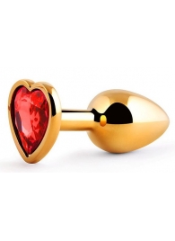 Золотистая анальная пробка с красным стразом-сердечком - 7 см. - Anal Jewelry Plug - купить с доставкой в Новомосковске