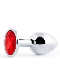 Серебристая анальная пробка с красным стразом - 7,2 см. - Anal Jewelry Plug - купить с доставкой в Новомосковске