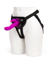 Лиловый страпон Rechargeable Vibrating Strap-On Harness Set - 17,6 см. - Happy Rabbit - купить с доставкой в Новомосковске