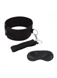 Черный ошейник с длинным поводком Collar and Leash Set - Lux Fetish - купить с доставкой в Новомосковске
