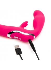 Ярко-розовый безремневой страпон Rechargeable Vibrating Strapless Strap-On - Happy Rabbit - купить с доставкой в Новомосковске