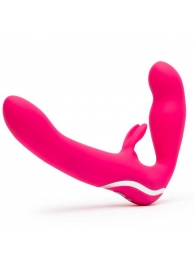 Ярко-розовый безремневой страпон Rechargeable Vibrating Strapless Strap-On - Happy Rabbit - купить с доставкой в Новомосковске
