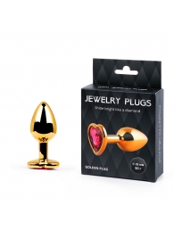Золотистая анальная пробка с малиновым кристаллом-сердечком - 7 см. - Anal Jewelry Plug - купить с доставкой в Новомосковске