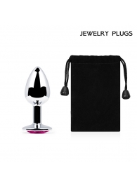 Серебристая анальная пробка с малиновым кристаллом - 7,2 см. - Anal Jewelry Plug - купить с доставкой в Новомосковске