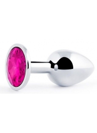 Серебристая анальная пробка с малиновым кристаллом - 7,2 см. - Anal Jewelry Plug - купить с доставкой в Новомосковске