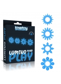 Набор из 4 голубых, светящихся в темноте эрекционных колец Lumino Play - Lovetoy - в Новомосковске купить с доставкой