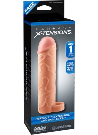 Телесная насадка с кольцом Perfect 1 Extension with Ball Strap - 17 см. - Pipedream - в Новомосковске купить с доставкой