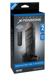 Чёрная вибронасадка с кольцом Vibrating Real Feel 2 Extension - 16 см. - Pipedream - в Новомосковске купить с доставкой