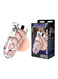Серебристая металлическая клетка для члена с замком Enslave Cock Cage - BlueLine - купить с доставкой в Новомосковске