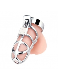 Серебристая металлическая клетка для члена с замком Enslave Cock Cage - BlueLine - купить с доставкой в Новомосковске