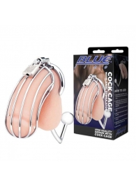 Серебристая металлическая клетка с анальным стимулятором Cock Cage - BlueLine - купить с доставкой в Новомосковске