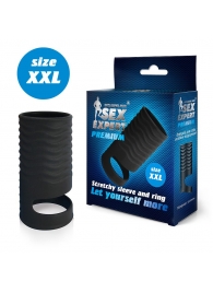 Черная открытая насадка на пенис с кольцом для мошонки XXL-size - 9,4 см. - Sex Expert - в Новомосковске купить с доставкой