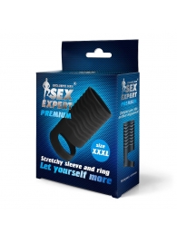 Черная открытая насадка на пенис с кольцом для мошонки XXXL-size - 9,9 см. - Sex Expert - в Новомосковске купить с доставкой