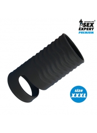 Черная открытая насадка на пенис с кольцом для мошонки XXXL-size - 9,9 см. - Sex Expert - в Новомосковске купить с доставкой