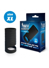 Черная открытая насадка на пенис с кольцом для мошонки XL-size - 8,9 см. - Sex Expert - в Новомосковске купить с доставкой
