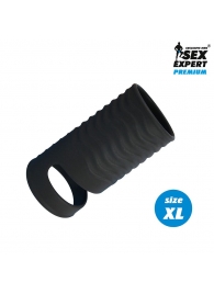 Черная открытая насадка на пенис с кольцом для мошонки XL-size - 8,9 см. - Sex Expert - в Новомосковске купить с доставкой
