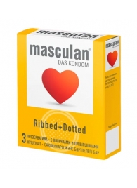 Презервативы с колечками и пупырышками Masculan Ribbed+Dotted - 3 шт. - Masculan - купить с доставкой в Новомосковске