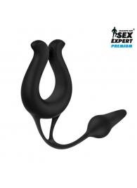 Черная вибронасадка Sex Expert с анальной втулкой - Sex Expert - в Новомосковске купить с доставкой