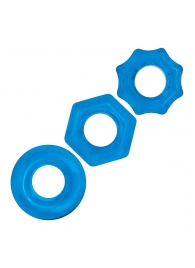 Комплект из трех голубых колец для эрекции 3-Pack Nuts   Bolts Stretch Cock Ring Set - BlueLine - в Новомосковске купить с доставкой