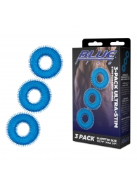 Комплект из трех голубых колец для эрекции 3-Pack Ultra-Stim Stretch Cock Rings - BlueLine - в Новомосковске купить с доставкой