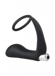 Черное эрекционное кольцо с вибропробкой Vibrating Anal Plug With Cockring - Dream Toys - в Новомосковске купить с доставкой