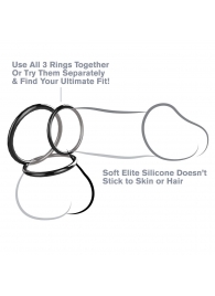 Набор из трех черных эрекционных колец Silicone 3-Ring Stamina Set - Pipedream - в Новомосковске купить с доставкой