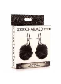 Зажимы для сосков с черным помпонами Pom Pom Nipple Clamps - XR Brands - купить с доставкой в Новомосковске