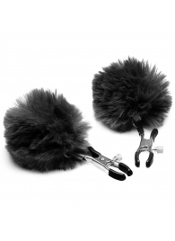 Зажимы для сосков с черным помпонами Pom Pom Nipple Clamps - XR Brands - купить с доставкой в Новомосковске