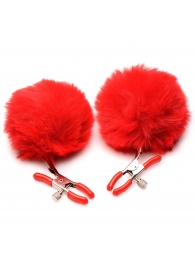 Красные зажимы на соски с помпонами Pom Pom - XR Brands - купить с доставкой в Новомосковске