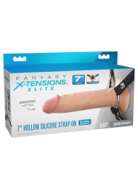 Телесный полый страпон на черных ремнях Hollow Silicone Strap-on - 17,8 см. - Pipedream - купить с доставкой в Новомосковске