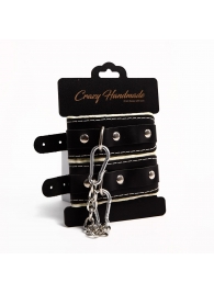 Черные скругленные наручники с мягкой бежевой подкладкой - Crazy Handmade - купить с доставкой в Новомосковске