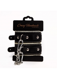 Черные скругленные наручники с мягкой бежевой подкладкой - Crazy Handmade - купить с доставкой в Новомосковске