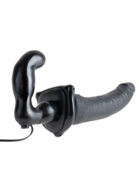 Черный страпон с вагинальной пробкой Deluxe Vibrating Penetrix Strap-On - 19 см. - Pipedream - купить с доставкой в Новомосковске