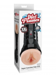 Телесный мастурбатор-вагина в черной колбе Super Luscious Lips XXL - Pipedream - в Новомосковске купить с доставкой