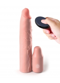 Телесная вибронасадка на член 3  Vibrating Mega X-tension with Remote - 22,9 см. - Pipedream - в Новомосковске купить с доставкой