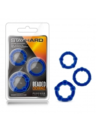 Набор из 3 синих эрекционных колец Stay Hard Beaded Cockrings - Blush Novelties - в Новомосковске купить с доставкой