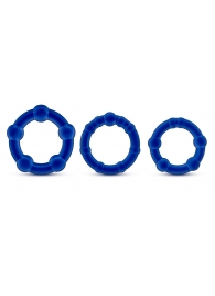 Набор из 3 синих эрекционных колец Stay Hard Beaded Cockrings - Blush Novelties - в Новомосковске купить с доставкой