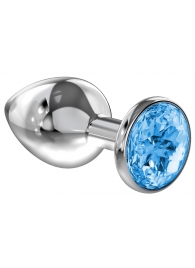 Большая серебристая анальная пробка Diamond Light blue Sparkle Large с голубым кристаллом - 8 см. - Lola Games - купить с доставкой в Новомосковске