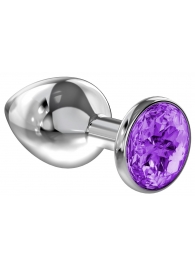 Большая серебристая анальная пробка Diamond Purple Sparkle Large с фиолетовым кристаллом - 8 см. - Lola Games - купить с доставкой в Новомосковске