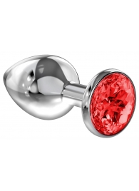 Большая серебристая анальная пробка Diamond Red Sparkle Large с красным кристаллом - 8 см. - Lola Games - купить с доставкой в Новомосковске