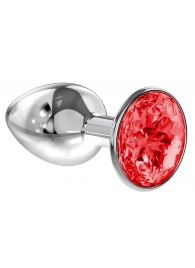 Малая серебристая анальная пробка Diamond Red Sparkle Small с красным кристаллом - 7 см. - Lola Games - купить с доставкой в Новомосковске